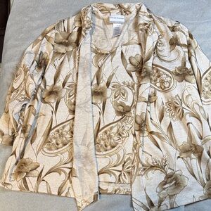Alfred Dunner Beige and Tan Floral Open-Front Jacket